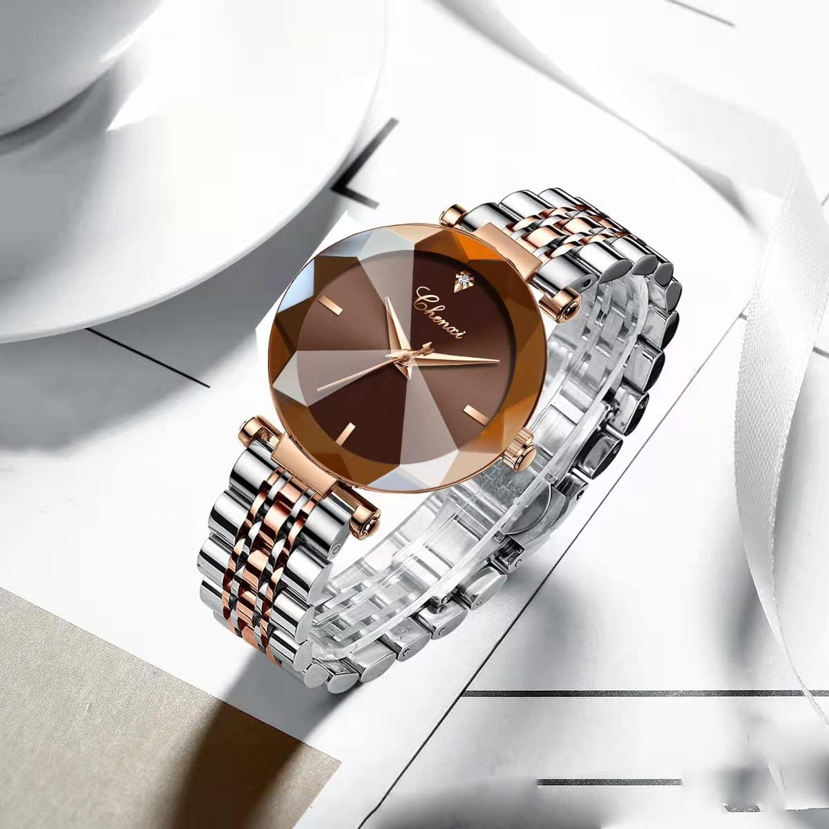 SENRUD Fashion Watches for Women Japan Quartz Rose Gold Watch Stainless Steel Mesh Band Waterproof Elegant Ladies Gifts Wrist Watch - Image 5
